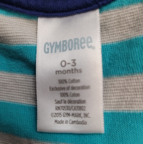 🐘 Vintage Gymboree Elephant Oasis Gray Teal Blue Striped Onesie Outfit 0-3 - Picture 5 of 5